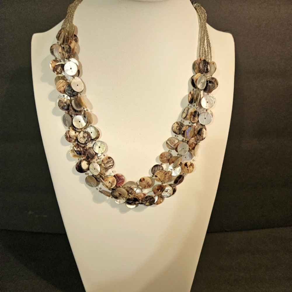 Avon Seven Strands Natural Round Multi-Faceted Abalone Shell Necklace